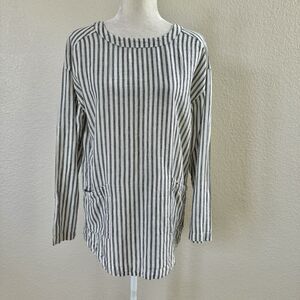 Women’s Ecote Size Small White Grey Striped Long Sleeve Linen Tunic Blouse Top